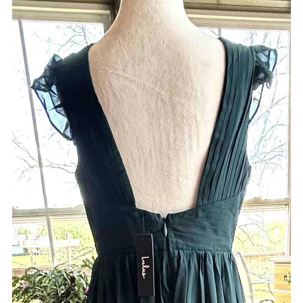 Lulu’s NWT Sz M Emerald Green Maxi Gown Pleated Bust Open Back Wedding Formal - Picture 6 of 8
